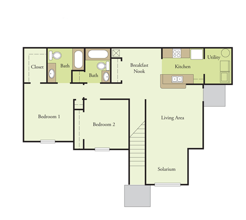 Floor plan for 2 beds, 2 baths, 1089 sqft